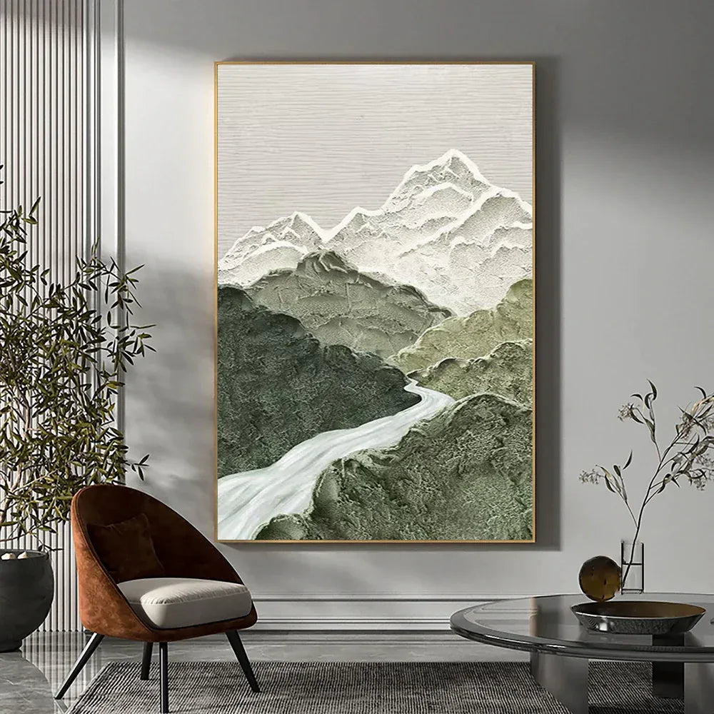Misty Peaks-Modern Three-Dimensional Relief Texture Landscape Oil Painting Wall Art