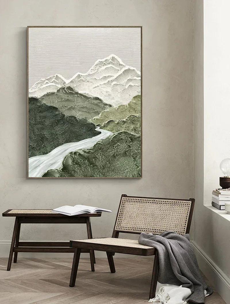 Misty Peaks-Modern Three-Dimensional Relief Texture Landscape Oil Painting Wall Art