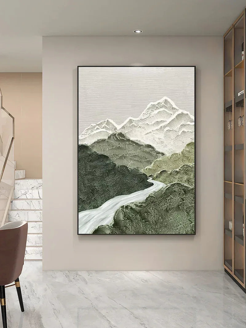 Misty Peaks-Modern Three-Dimensional Relief Texture Landscape Oil Painting Wall Art