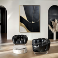 Golden Current - Modern Hand-Drawn Abstract Wall Art Featuring Black and Gold Geometric Curves#AB14168