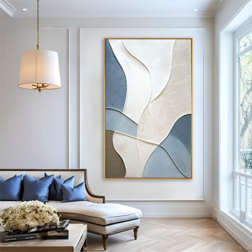 Soft Currents Large Textured Abstract Oil Painting#AB14213