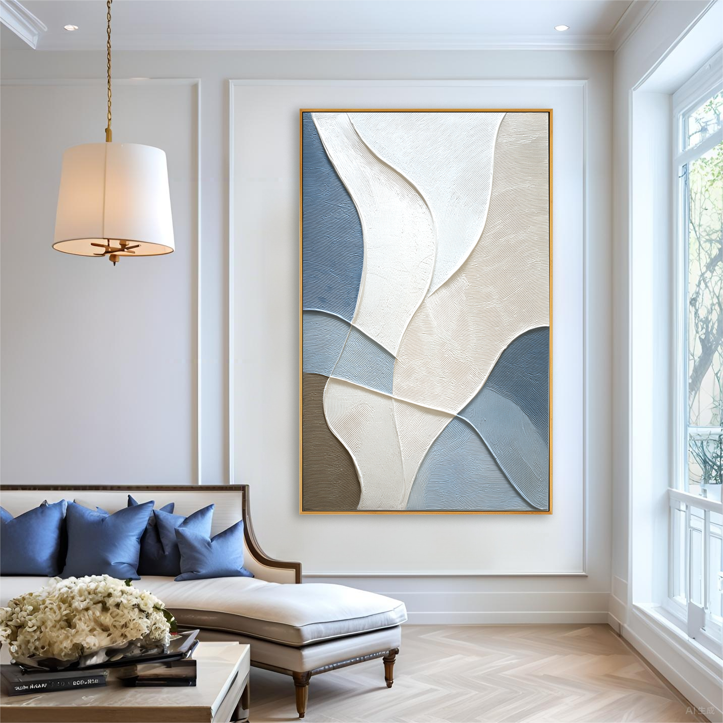 Soft Currents Large Textured Abstract Oil Painting#AB14213