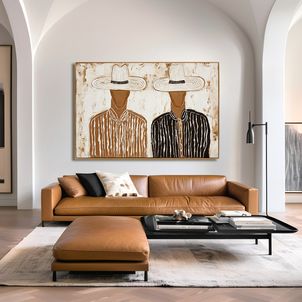 Parallel Presence - Minimalist Abstract Hand-Painted Oil Painting Wall Art Featuring Human Figures#AB14159