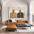 Parallel Presence - Minimalist Abstract Hand-Painted Oil Painting Wall Art Featuring Human Figures#AB14159