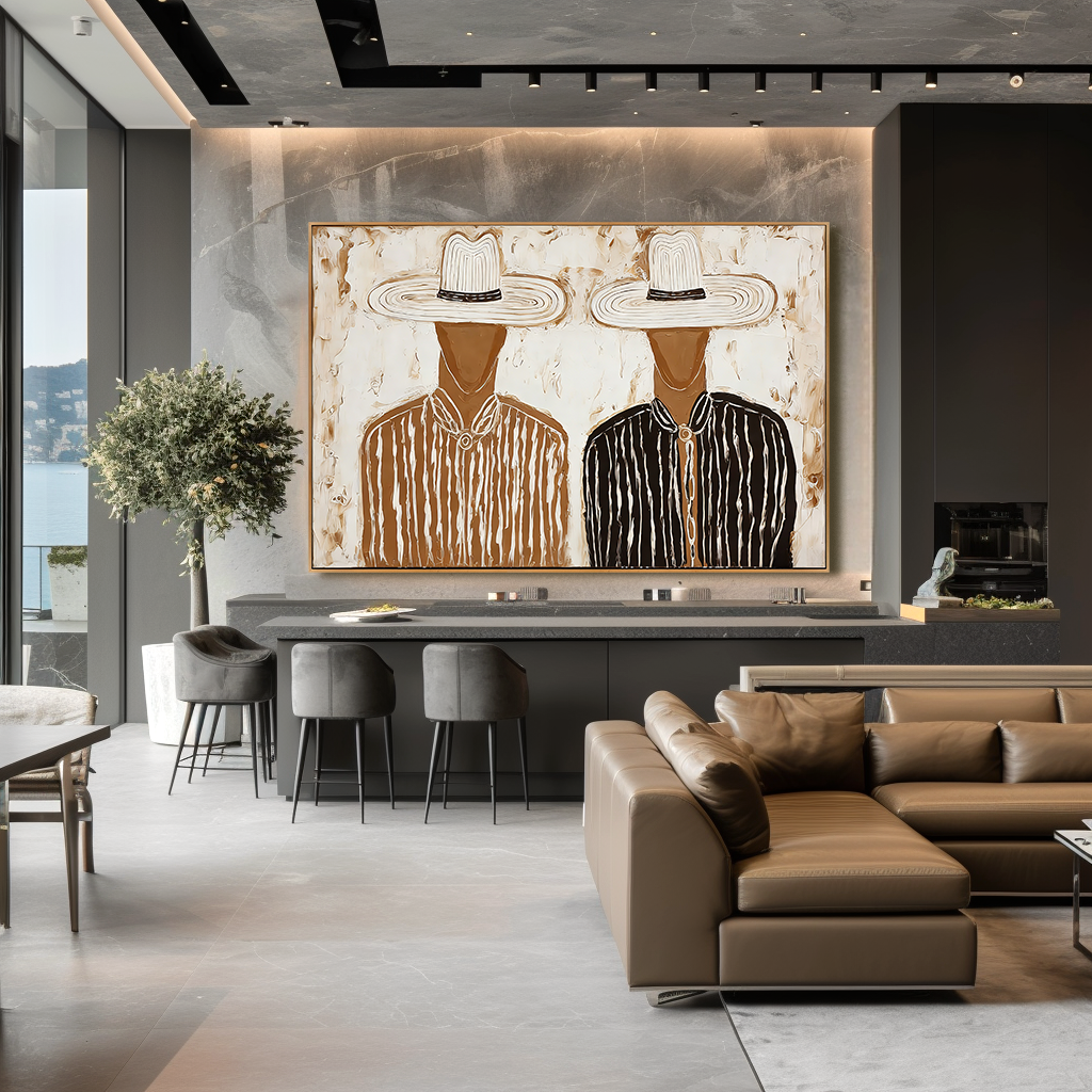 Parallel Presence - Minimalist Abstract Hand-Painted Oil Painting Wall Art Featuring Human Figures#AB14159
