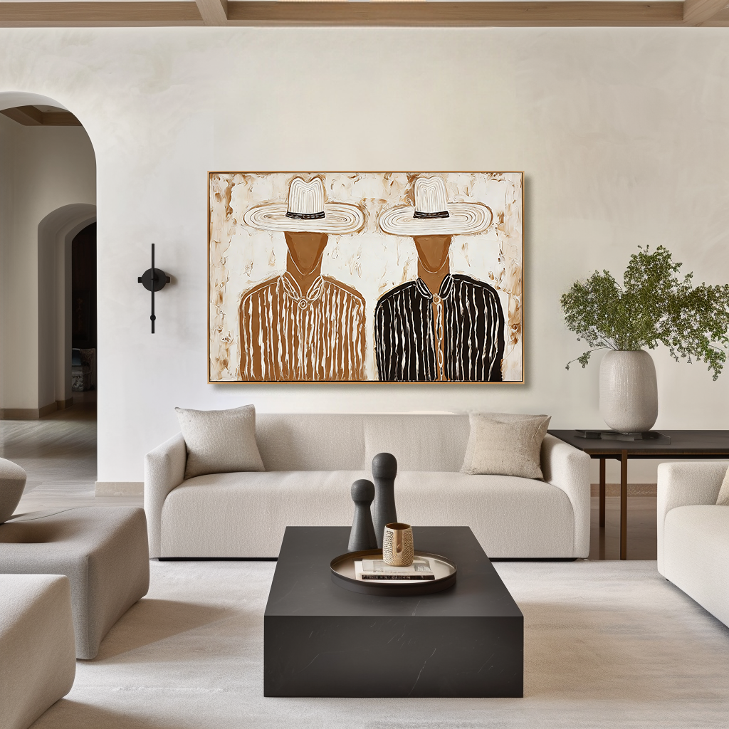 Parallel Presence - Minimalist Abstract Hand-Painted Oil Painting Wall Art Featuring Human Figures#AB14159
