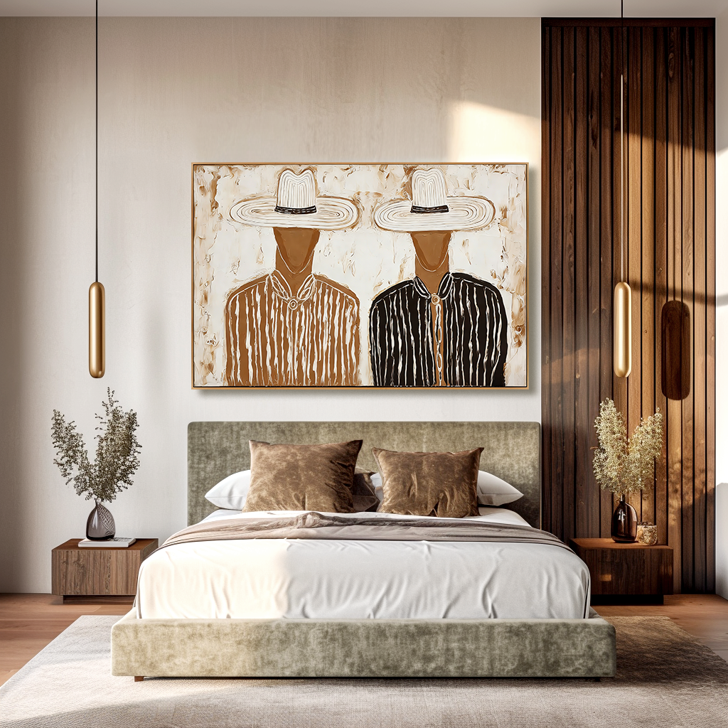 Parallel Presence - Minimalist Abstract Hand-Painted Oil Painting Wall Art Featuring Human Figures#AB14159