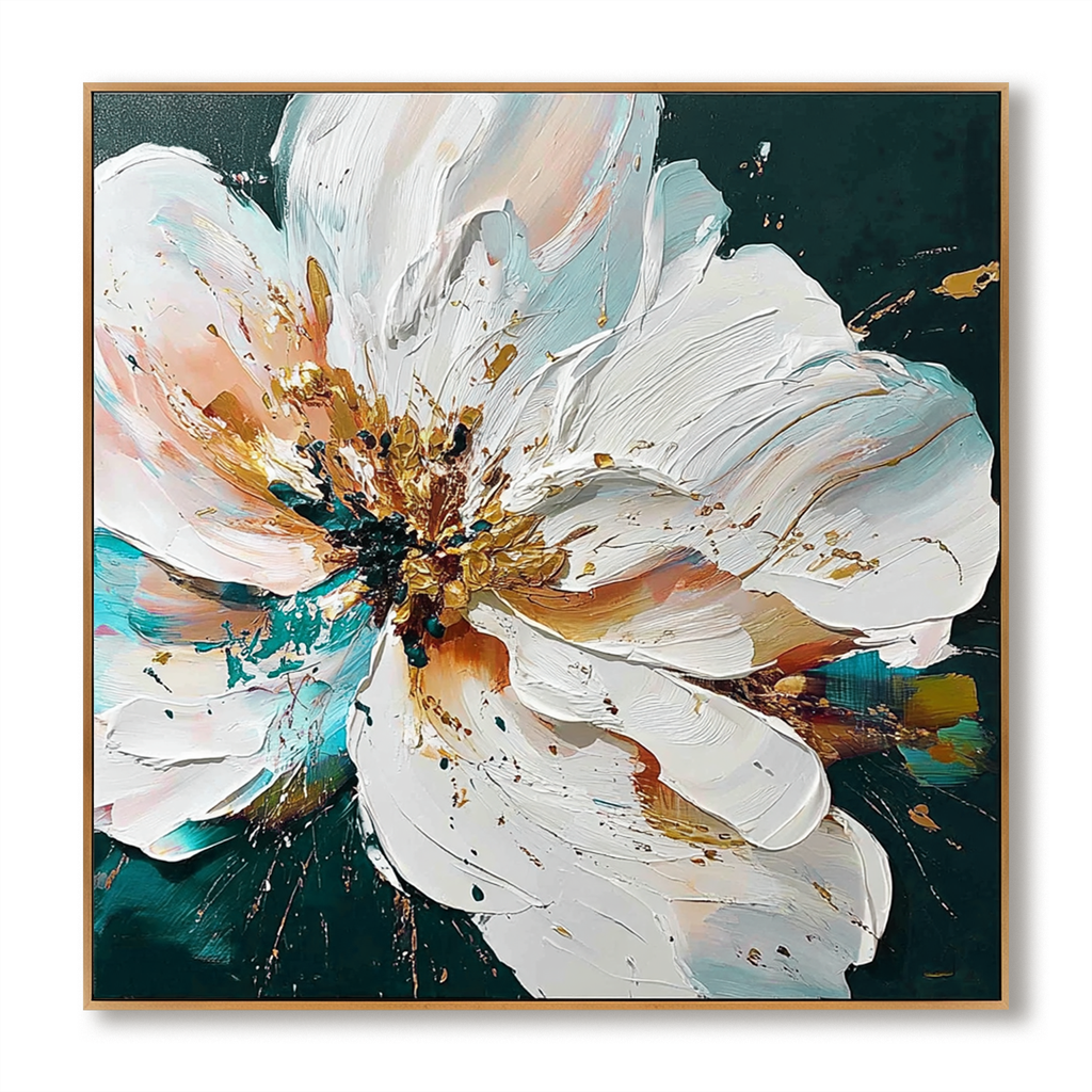 Radiant Silence – Hand-Painted Textured Abstract Floral Oil Painting#AB14194
