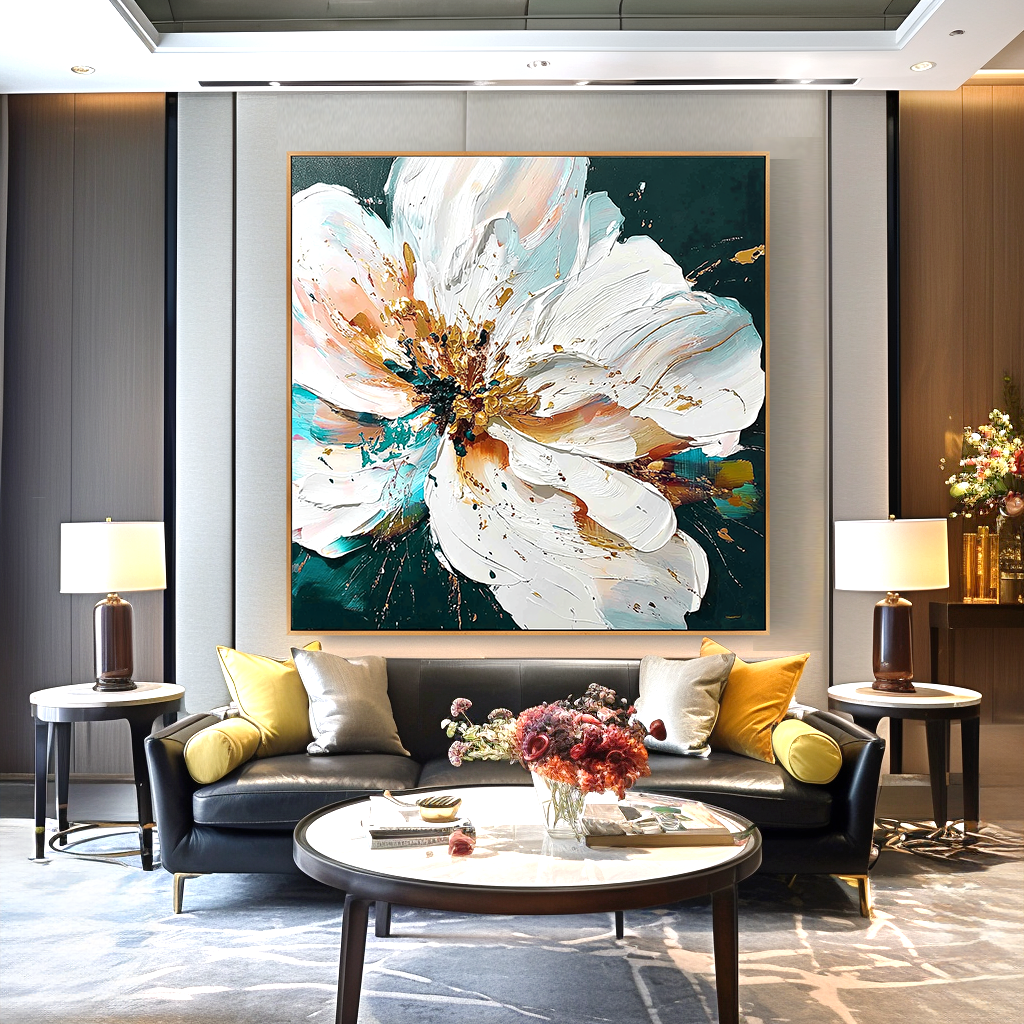 Radiant Silence – Hand-Painted Textured Abstract Floral Oil Painting#AB14194