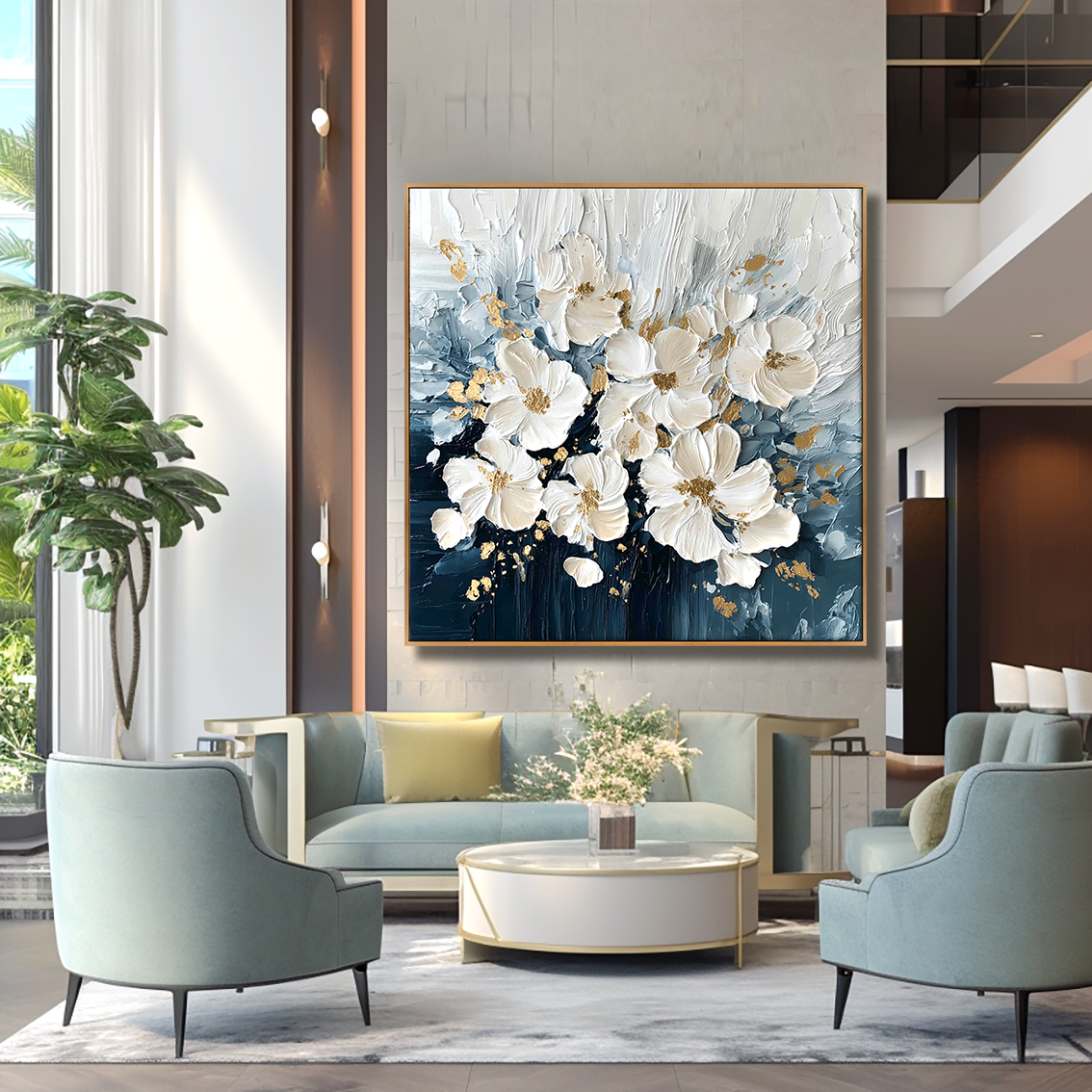 Gentle Radiance – Hand-Painted Textured Floral Oil Painting#AB14198