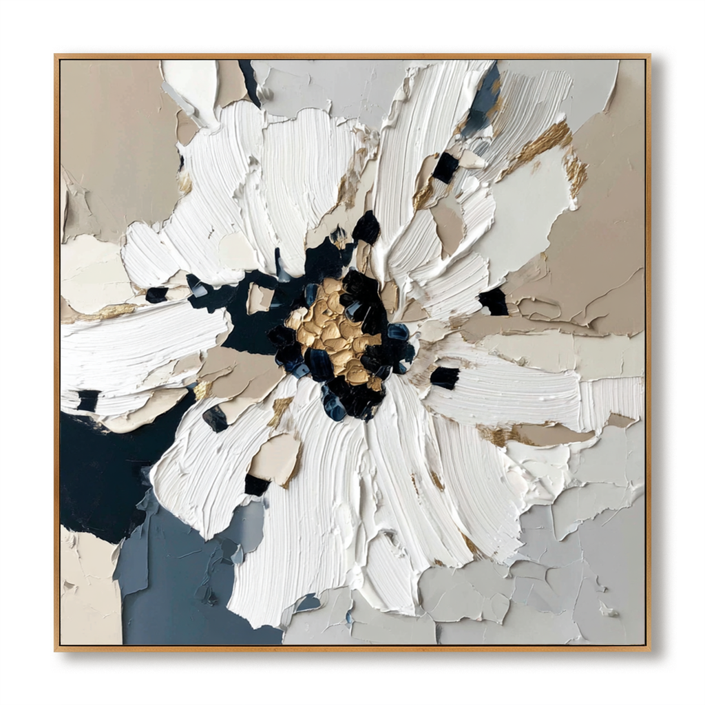 Quiet Bloom – Hand-Painted Textured Floral Oil Painting#AB14199