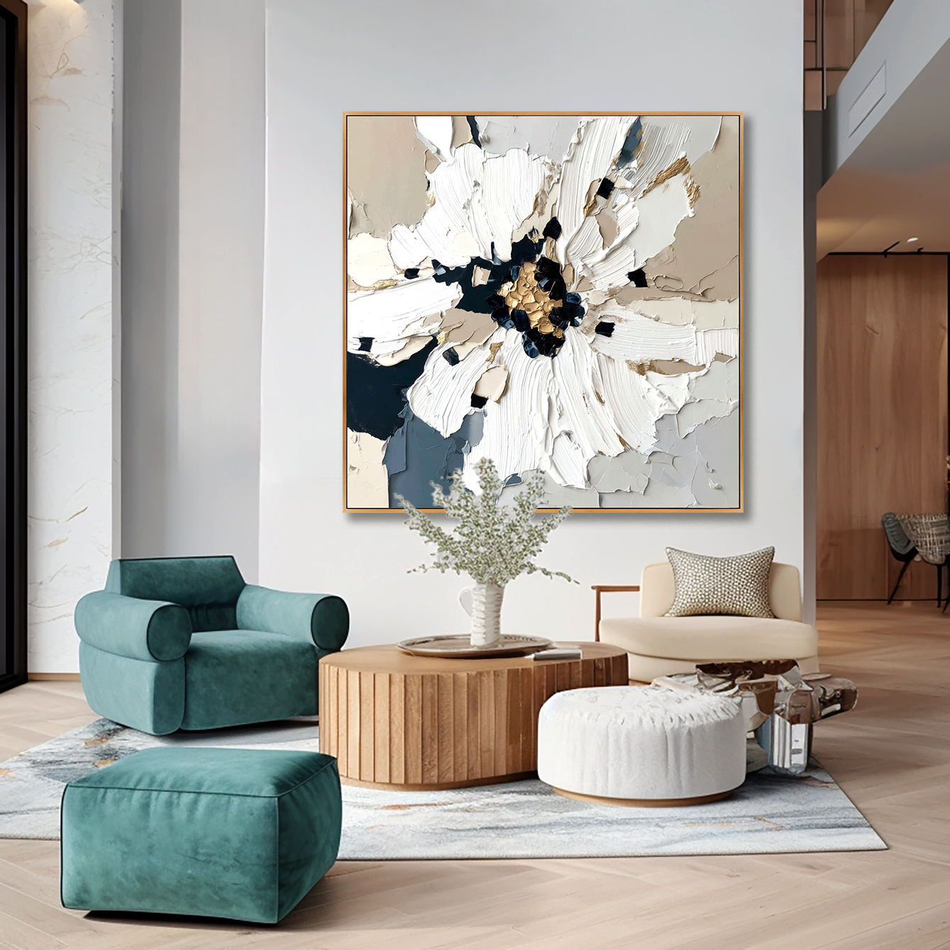 Quiet Bloom – Hand-Painted Textured Floral Oil Painting#AB14199