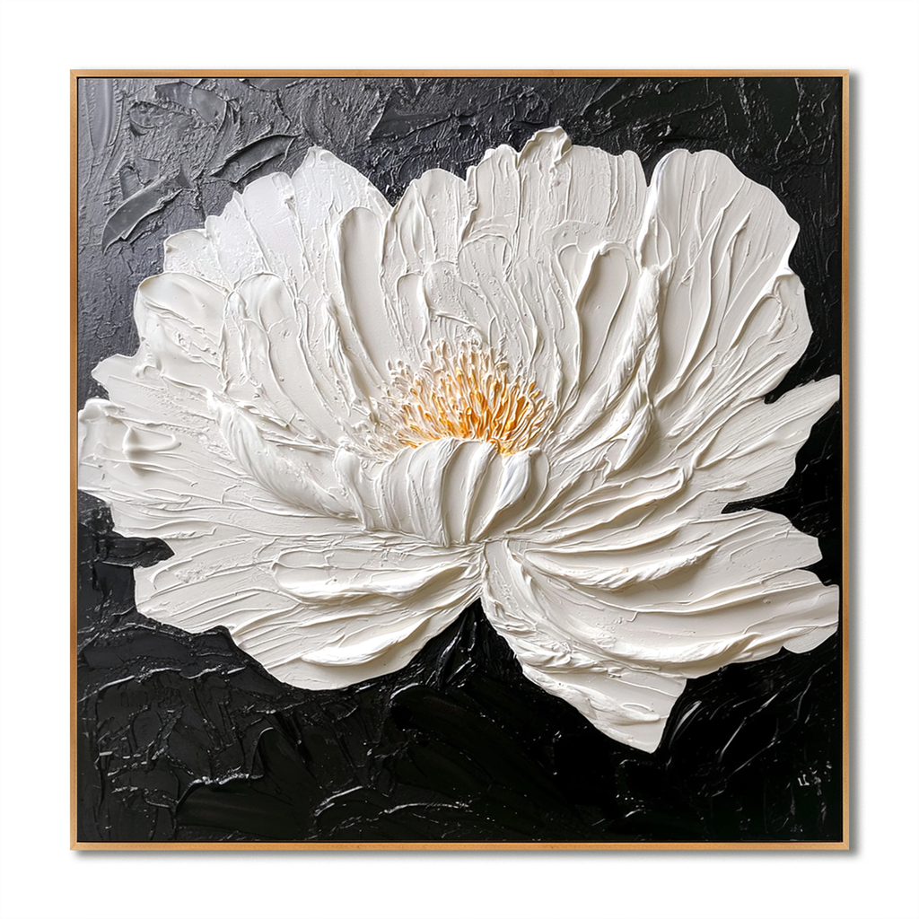 Pure Presence – Hand-Painted Textured Floral Oil Painting#AB14200