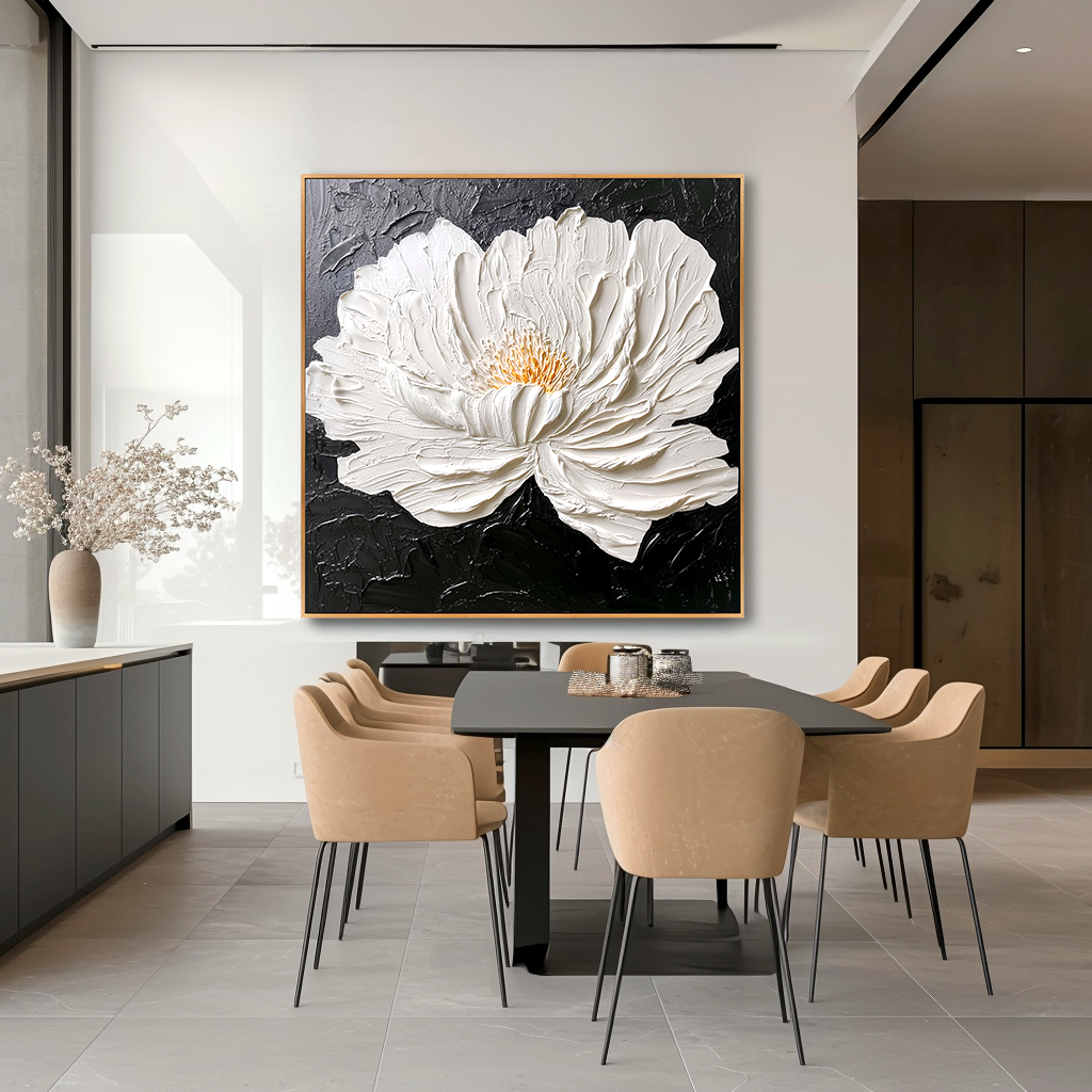 Pure Presence – Hand-Painted Textured Floral Oil Painting#AB14200