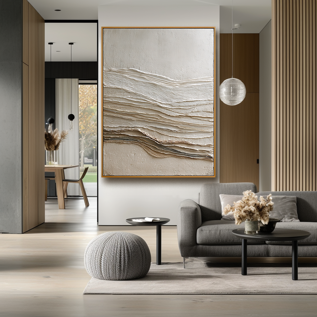 Soft Horizon Textured Abstract Canvas Wall Art#AB14255