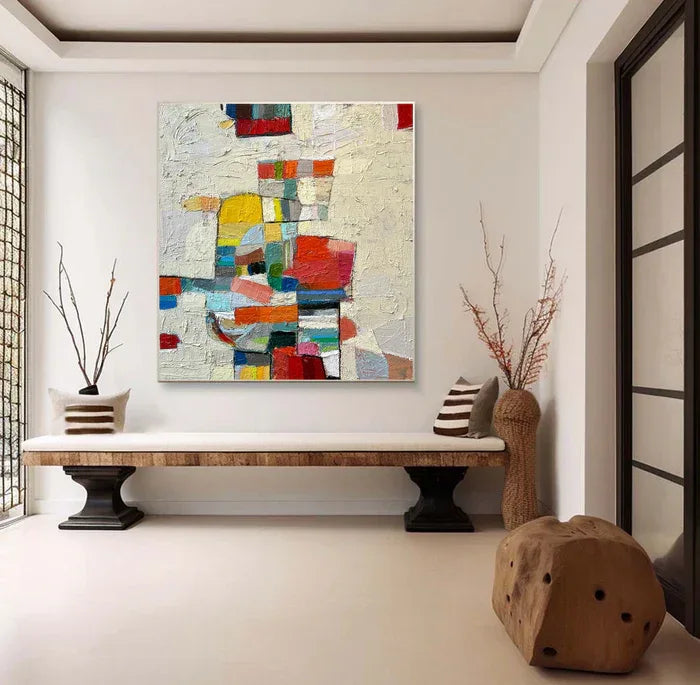 Chromatic Mosaic - Hand-Painted Colorful Abstract Textured Oil Painting#AB14088