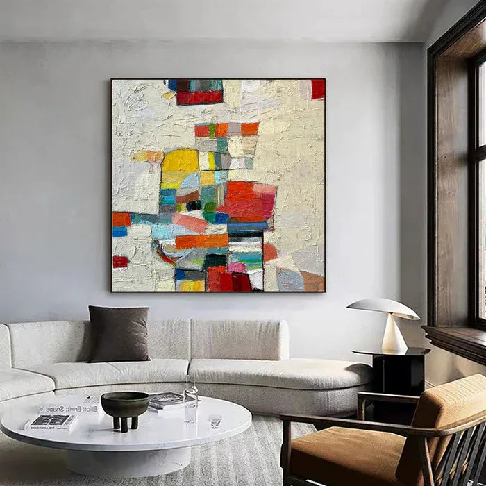 Chromatic Mosaic - Hand-Painted Colorful Abstract Textured Oil Painting#AB14088