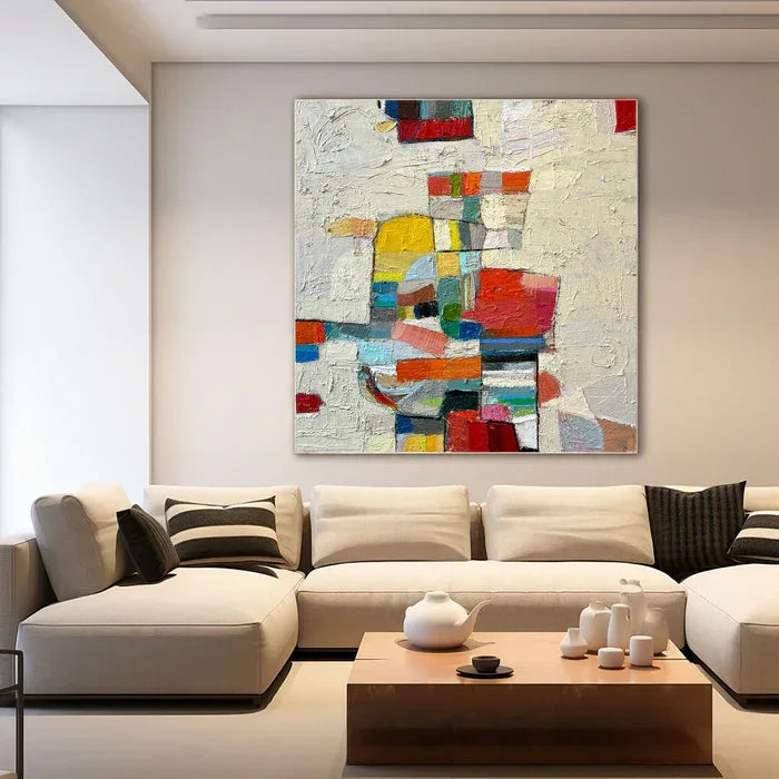 Chromatic Mosaic - Hand-Painted Colorful Abstract Textured Oil Painting#AB14088