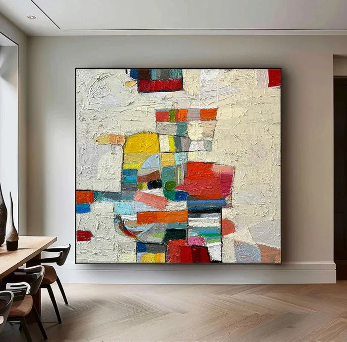 Chromatic Mosaic - Hand-Painted Colorful Abstract Textured Oil Painting#AB14088