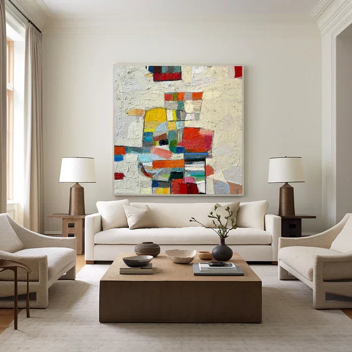 Chromatic Mosaic - Hand-Painted Colorful Abstract Textured Oil Painting#AB14088