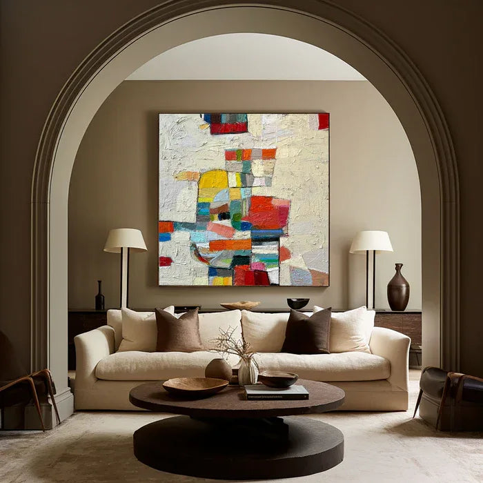 Chromatic Mosaic - Hand-Painted Colorful Abstract Textured Oil Painting#AB14088