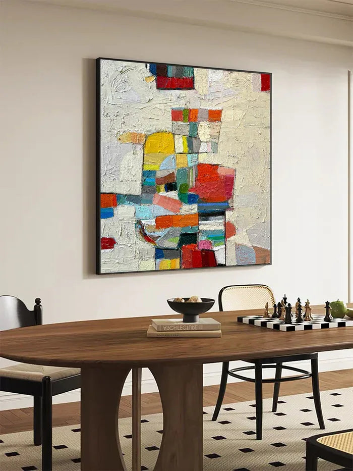 Chromatic Mosaic - Hand-Painted Colorful Abstract Textured Oil Painting#AB14088
