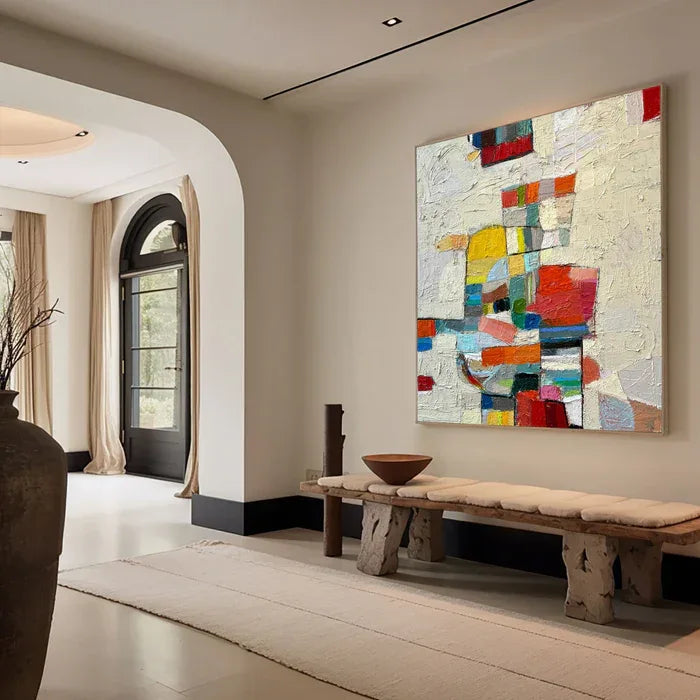 Chromatic Mosaic - Hand-Painted Colorful Abstract Textured Oil Painting#AB14088