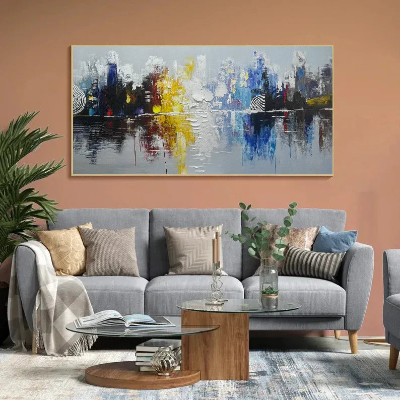 City Reflection-Hand Drawn Multi-Color 3D Urban Reflection Texture Wall Art