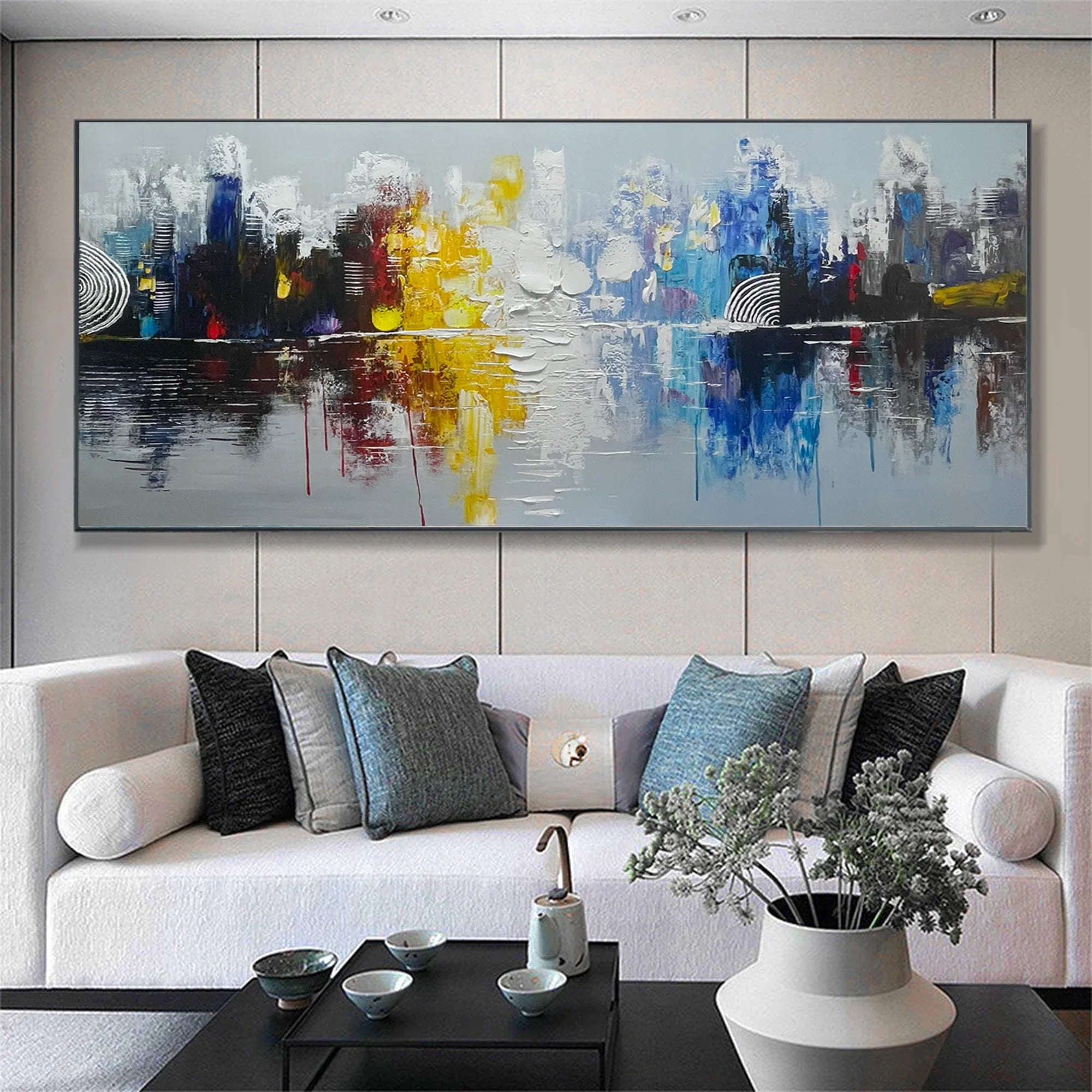 City Reflection-Hand Drawn Multi-Color 3D Urban Reflection Texture Wall Art