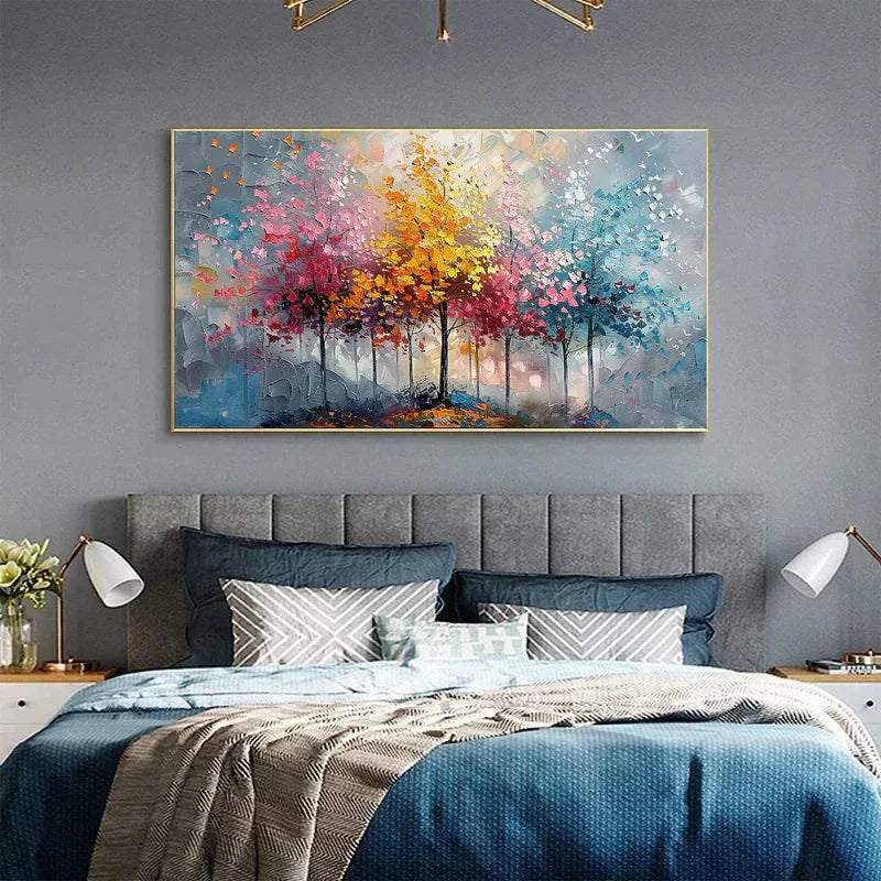 Colorful Abstract Forest Painting - Nature-Inspired Wall Art on Canvas#FL10095