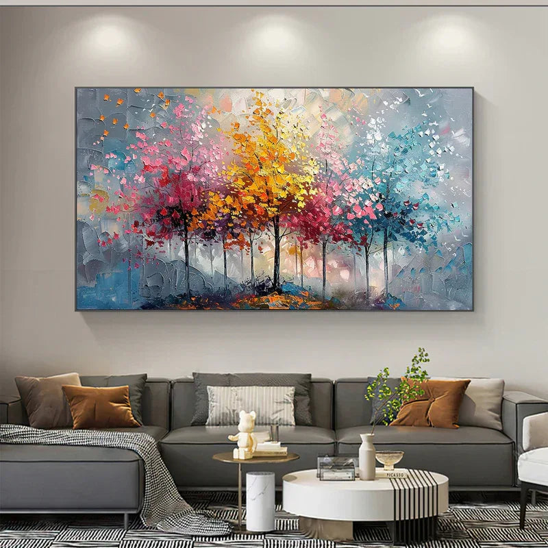 Colorful Abstract Forest Painting - Nature-Inspired Wall Art on Canvas#FL10095
