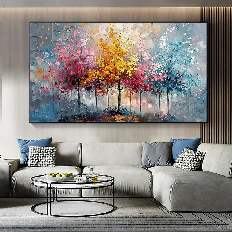 Colorful Abstract Forest Painting - Nature-Inspired Wall Art on Canvas#FL10095