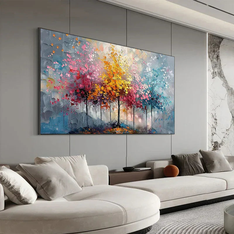 Colorful Abstract Forest Painting - Nature-Inspired Wall Art on Canvas#FL10095
