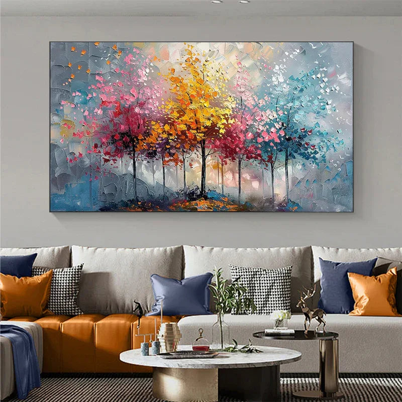 Colorful Abstract Forest Painting - Nature-Inspired Wall Art on Canvas#FL10095