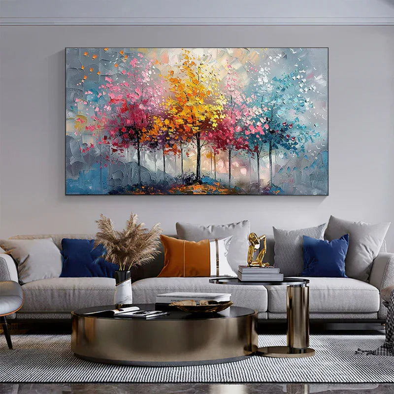 Colorful Abstract Forest Painting - Nature-Inspired Wall Art on Canvas#FL10095