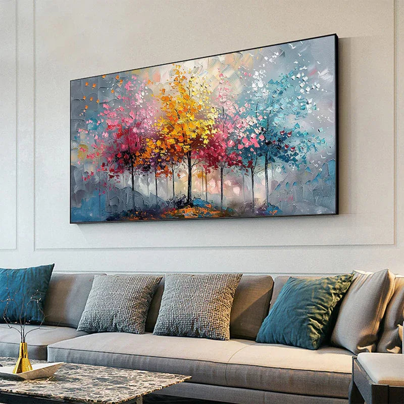Colorful Abstract Forest Painting - Nature-Inspired Wall Art on Canvas#FL10095