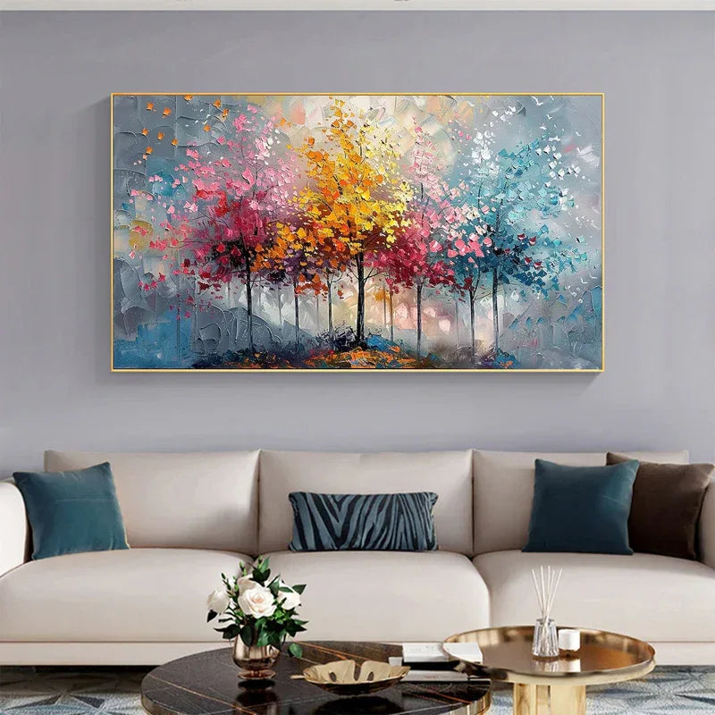 Colorful Abstract Forest Painting - Nature-Inspired Wall Art on Canvas#FL10095