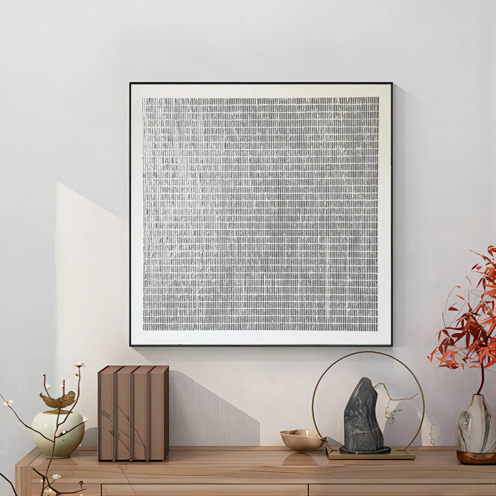 Linear Texture Grid-Tactile Minimalist Grid Textured Canvas Wall Art#WB10108