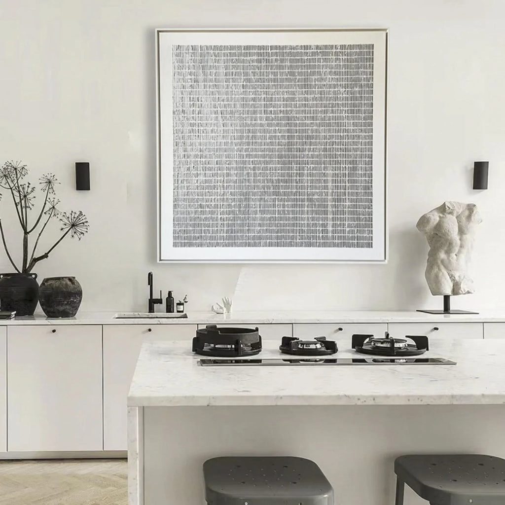 Linear Texture Grid-Tactile Minimalist Grid Textured Canvas Wall Art#WB10108