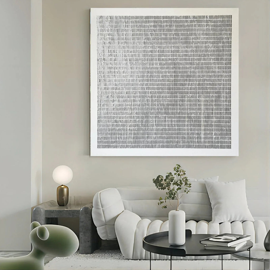 Linear Texture Grid-Tactile Minimalist Grid Textured Canvas Wall Art#WB10108