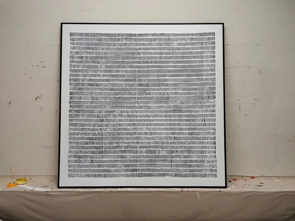 Linear Texture Grid-Tactile Minimalist Grid Textured Canvas Wall Art#WB10108