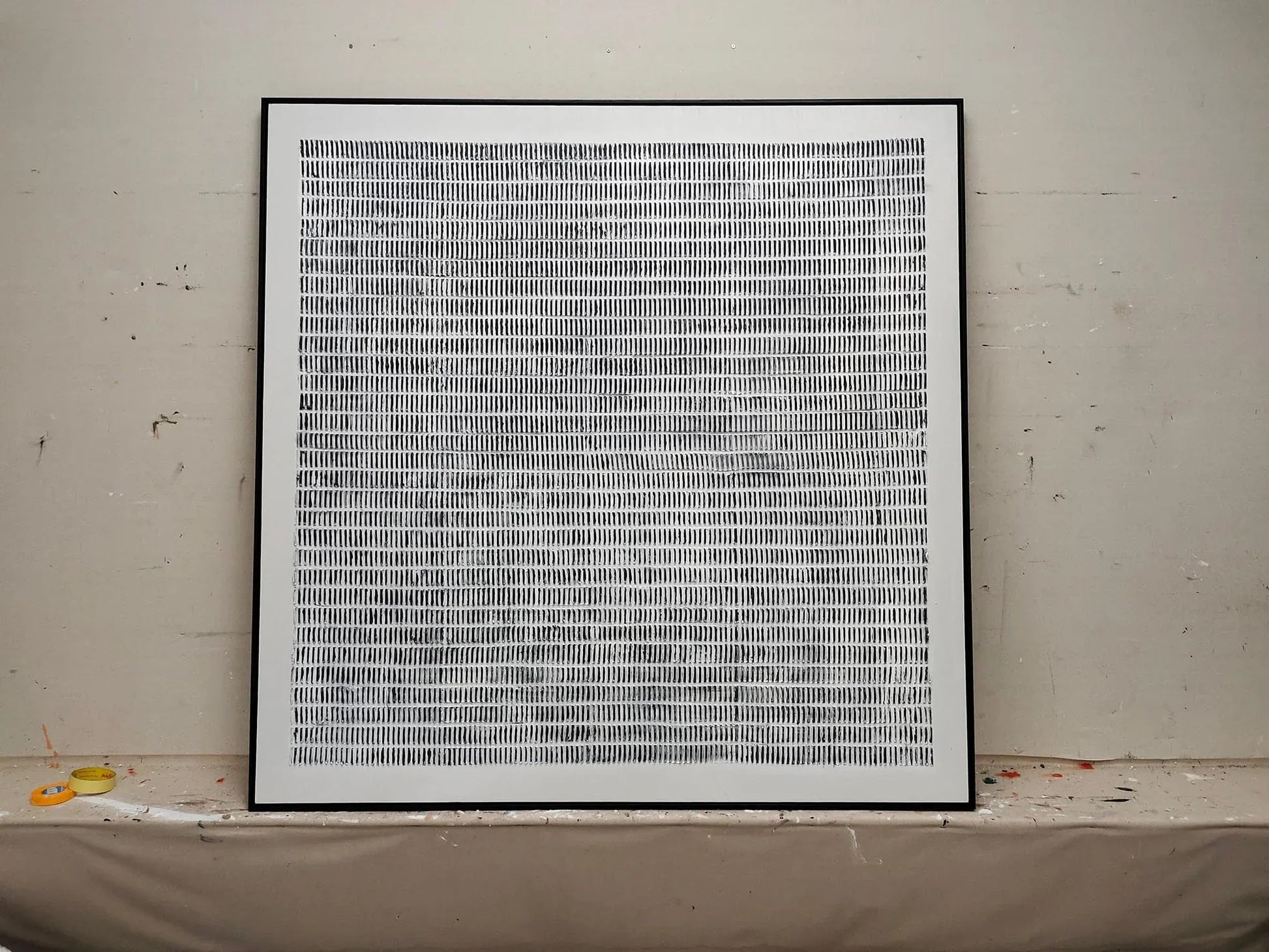 Linear Texture Grid-Tactile Minimalist Grid Textured Canvas Wall Art#WB10108