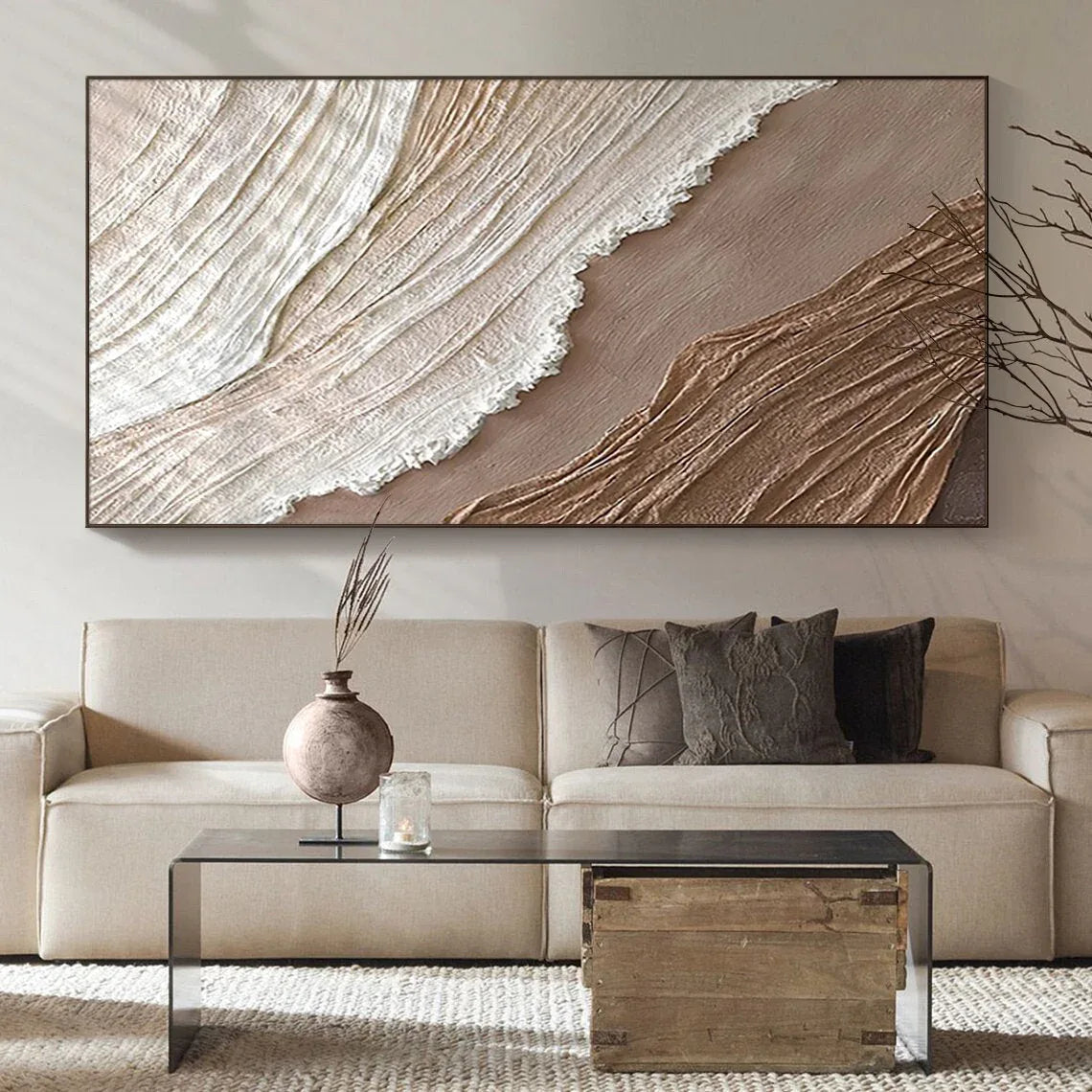 Earthly Harmony Abstract Art-Minimalist Abstract Sand Wave Texture Oil Painting Wall Art