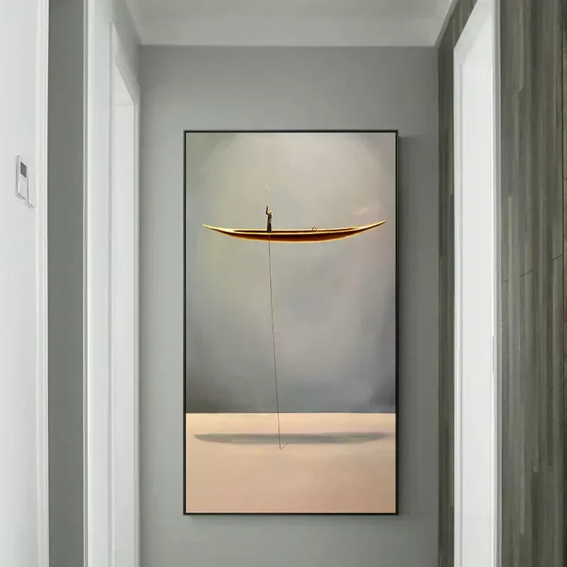 Silent Voyage-Modern Minimalist Style Solitary Boat Abstract Wall Art