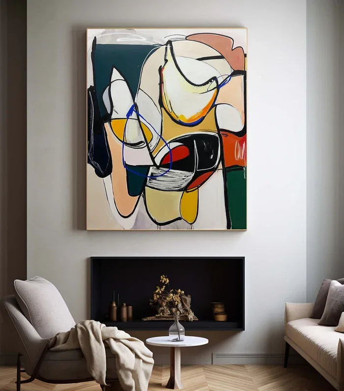 Dynamic Rhythm - Modern Abstract Line and Color Block Oil Painting#AB14086