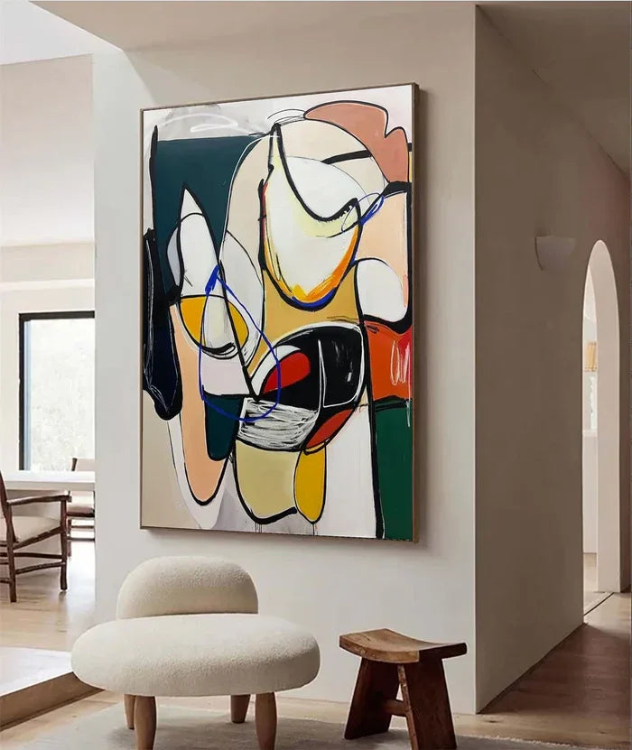 Dynamic Rhythm - Modern Abstract Line and Color Block Oil Painting#AB14086