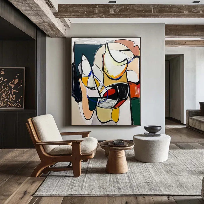 Dynamic Rhythm - Modern Abstract Line and Color Block Oil Painting#AB14086