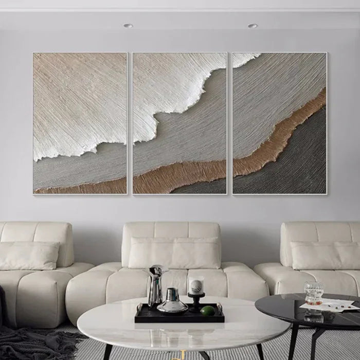 Earth Layers Triptych - Minimalist Textured Abstract Oil Painting Set#AB14102