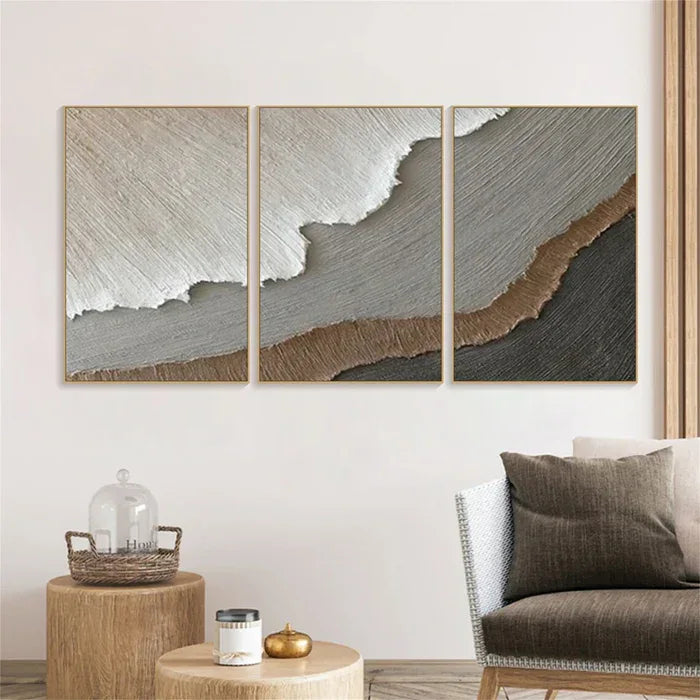 Earth Layers Triptych - Minimalist Textured Abstract Oil Painting Set#AB14102