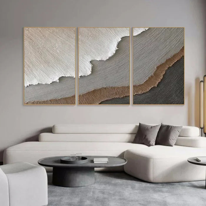 Earth Layers Triptych - Minimalist Textured Abstract Oil Painting Set#AB14102